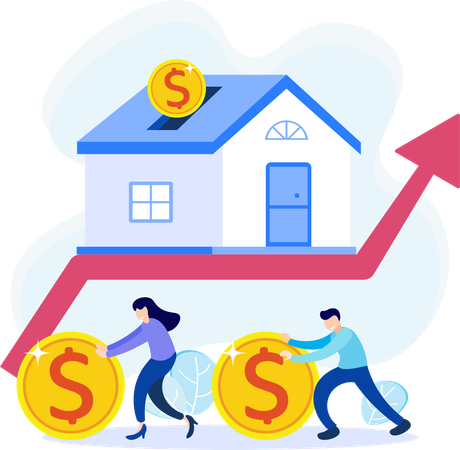 Young man and woman savings money for buying property  Illustration