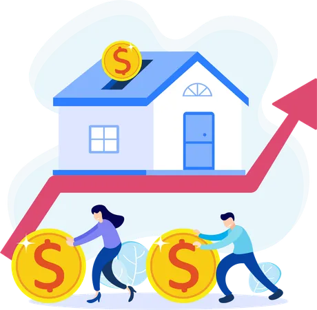 Young man and woman savings money for buying property  Illustration