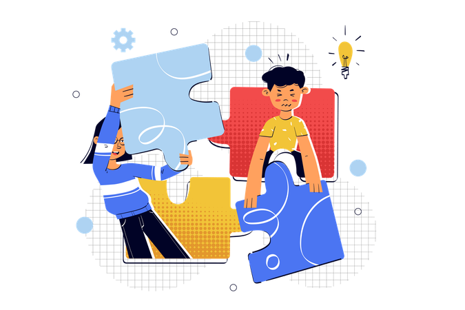 Young man and woman solving problems  Illustration