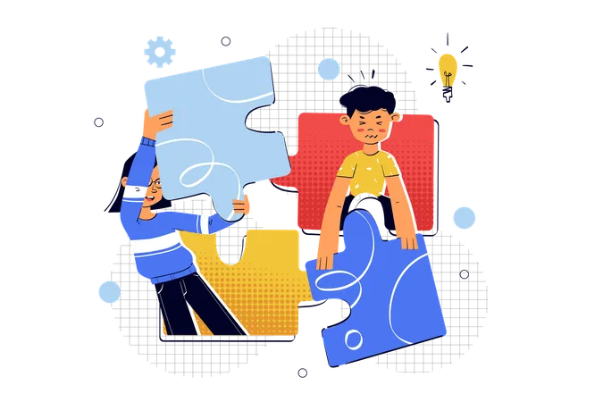 Young man and woman solving problems  Illustration