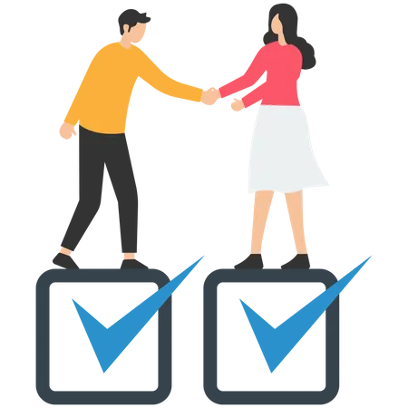 Young man and woman successfully complete deal  Illustration