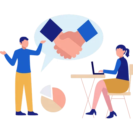 Young man and woman talking about business deal  Illustration