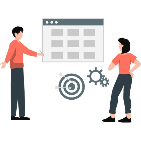 Young man and woman talking about business goal  Illustration