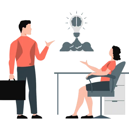 Young man and woman talking about new business  Illustration