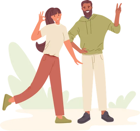 Young man and woman with positive gestures and feelings showing  Illustration