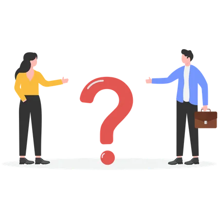 Young man and woman with question and answer  Illustration