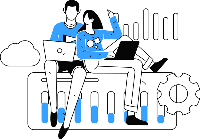 Young man and woman working on business data management  Illustration