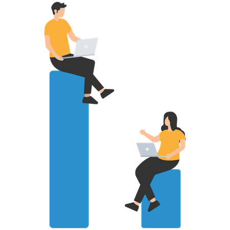 Young man and woman working on business growth  Illustration