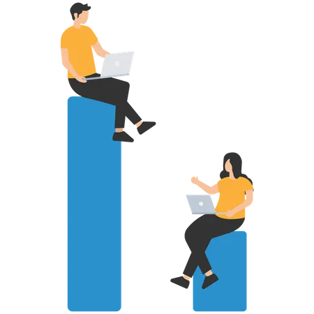 Gender Gap And Inequality In Work Pay Gap Or Advantage For Man Over Woman In Career Path Concept Illustration