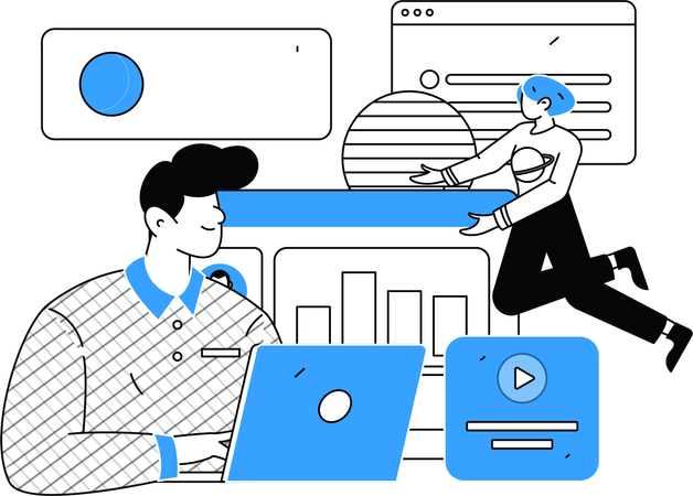 Young man and woman working on business report  Illustration