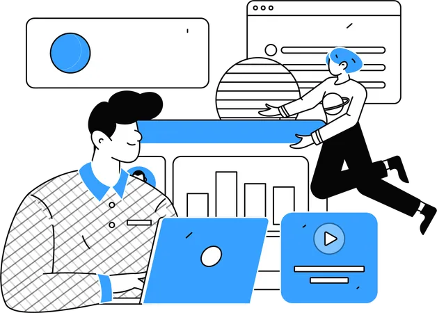 Young man and woman working on business report  Illustration