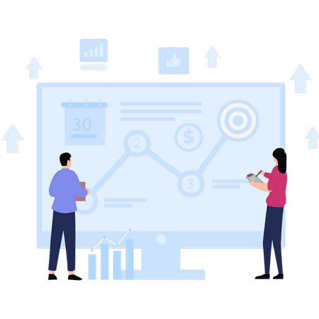 Young man and woman working on fianncial analytics  Illustration