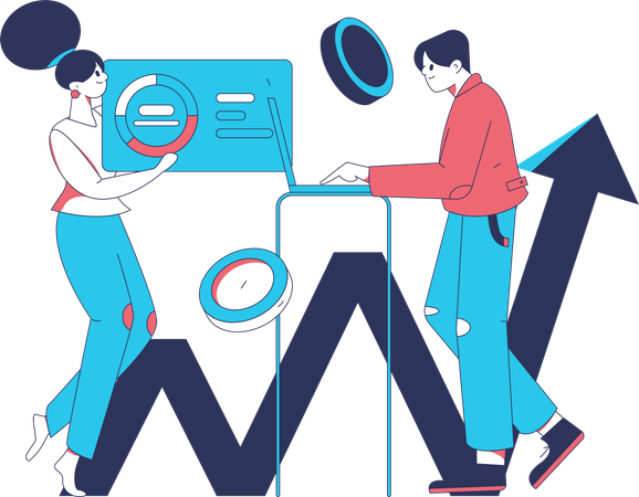 Young man and woman working on marketing research  Illustration