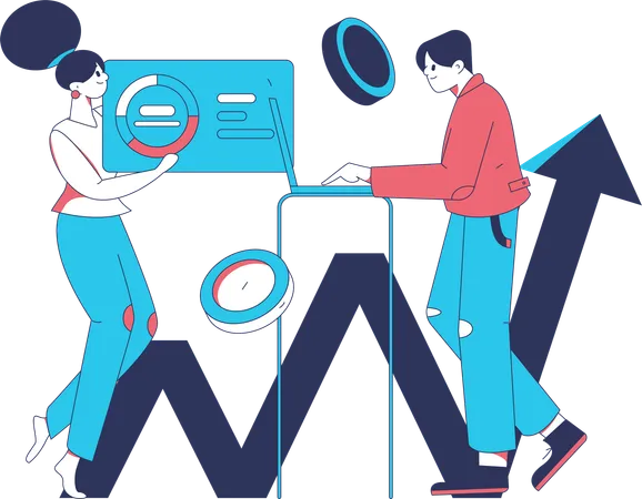 Young man and woman working on marketing research  Illustration