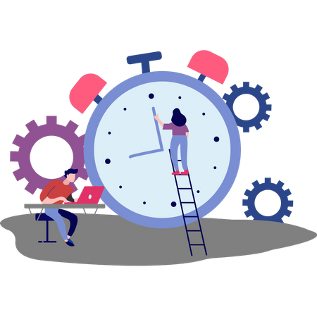 Young man and woman working on time management  Illustration
