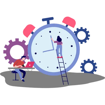 Young man and woman working on time management  Illustration