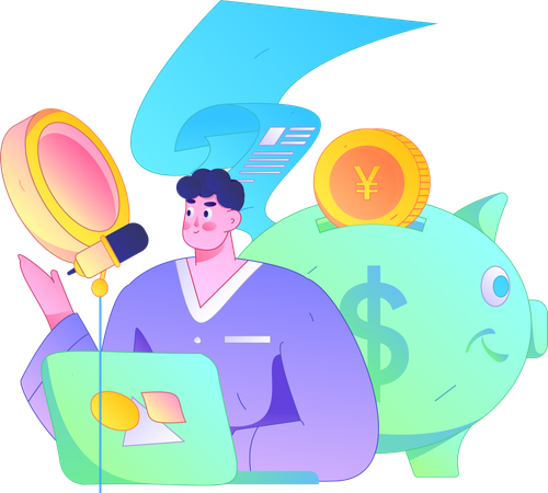 Young man announcing saving money  Illustration