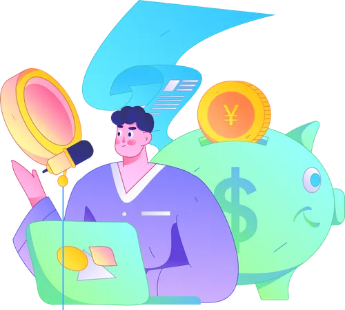 Young man announcing saving money  Illustration