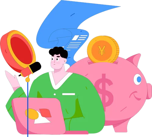 Young man announcing saving money  Illustration