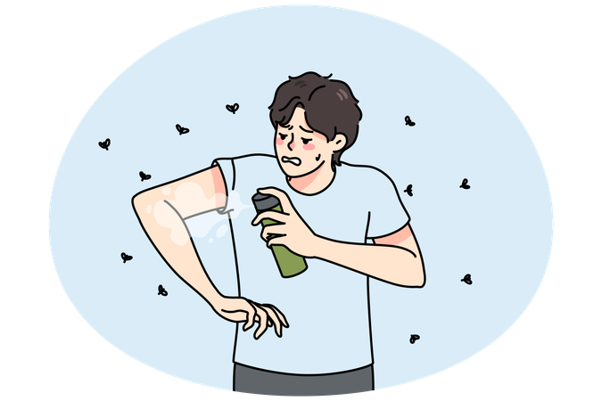 Young man apply anti-mosquito spray  Illustration