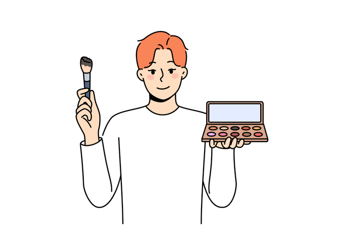 Young man applying makeup and skin shadow  イラスト