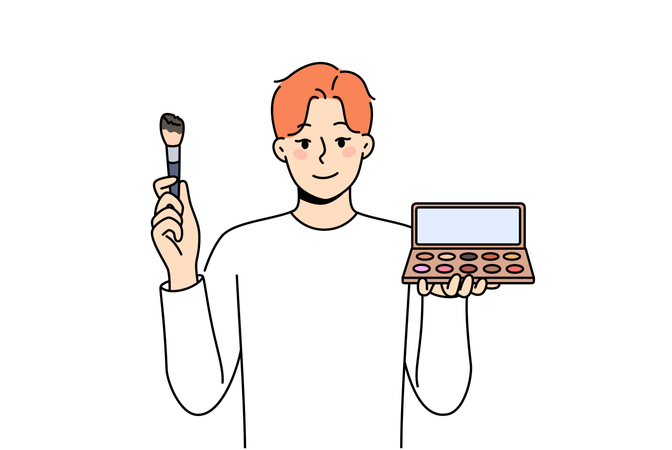 Young man applying makeup and skin shadow  Illustration