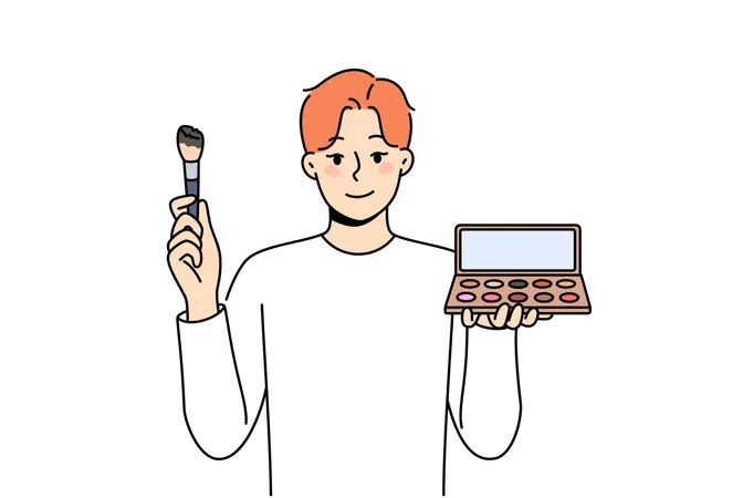 Young man applying makeup and skin shadow  Illustration