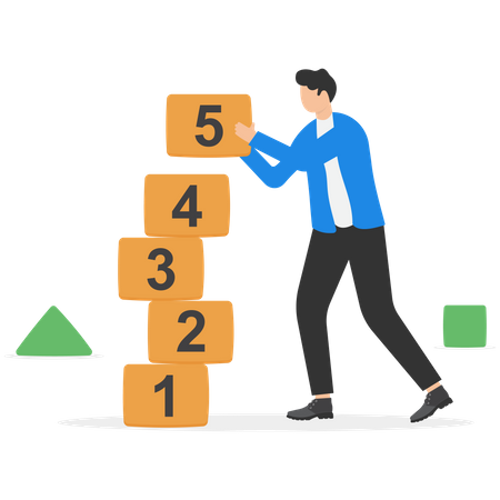 Young man arranging number blocks  Illustration