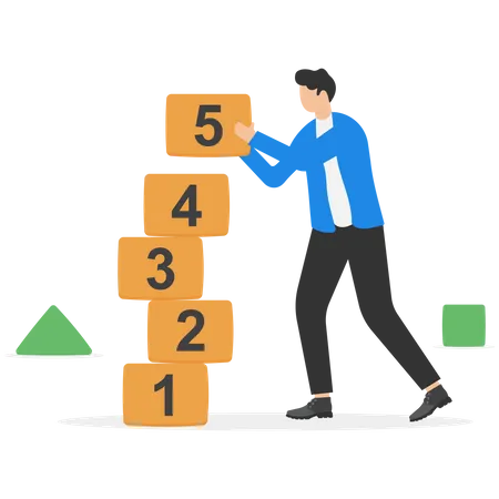 Young man arranging number blocks  Illustration