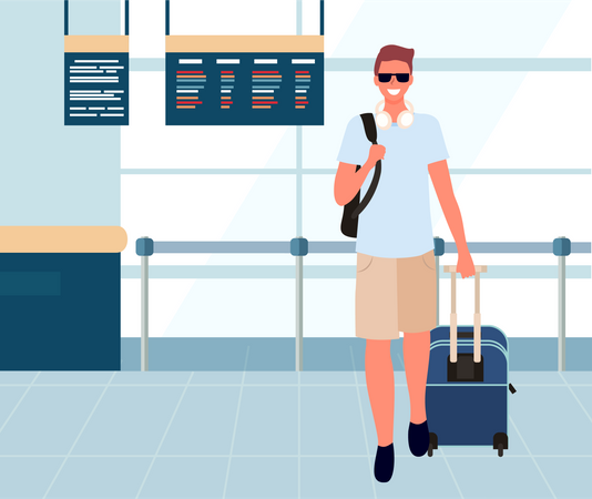 Young man at airpot terminal  イラスト