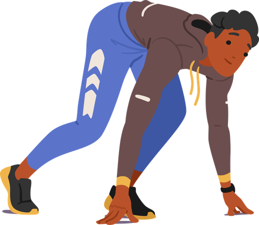 Young Man Athlete Crouches In Low Start Pose  Illustration