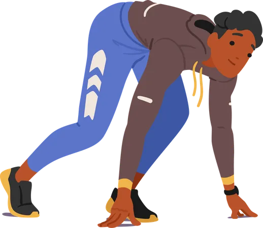 Young Man Athlete Crouches In Low Start Pose  Illustration