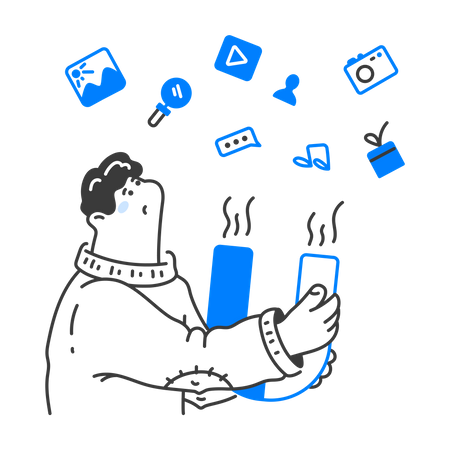 Young man attracts media content  Illustration