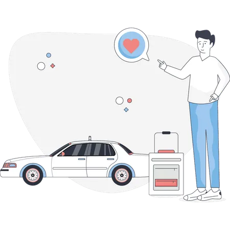 Young man booking car for traveling  Illustration