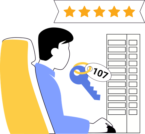 Young man booking five stars hotel  Illustration