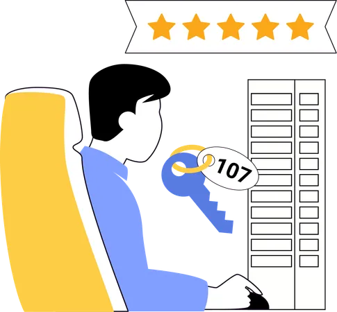 Young man booking five stars hotel  Illustration