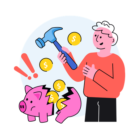 Young man breaking his piggy bank  Illustration