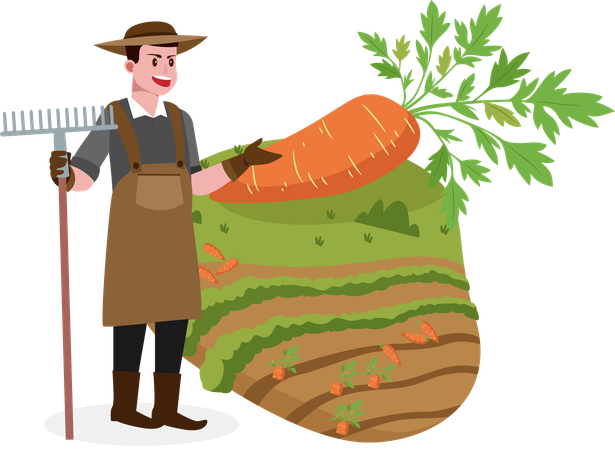 Young man brought growing carrot  Illustration