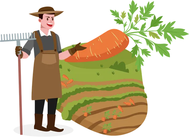 Young man brought growing carrot  Illustration