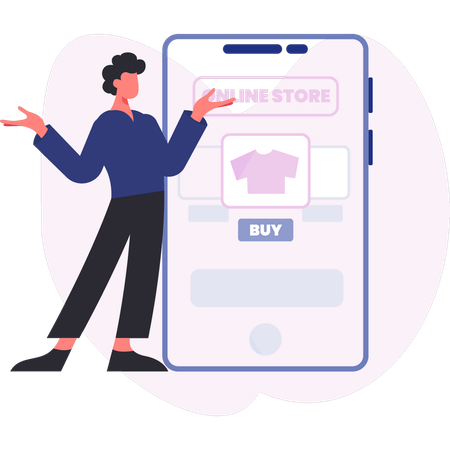 Young man buying cloth in online store  Illustration