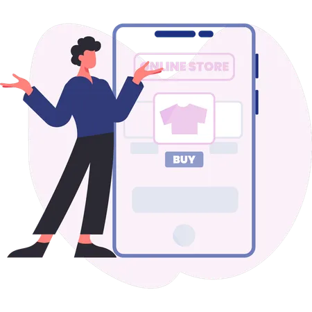 Young man buying cloth in online store  Illustration