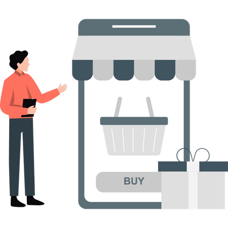 Young man buying grocery items online  Illustration