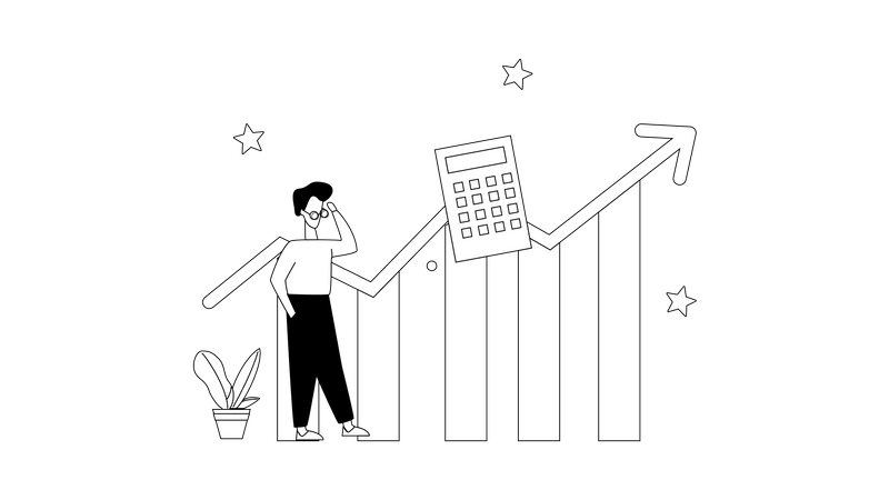 Young man Calculate Stat  Illustration