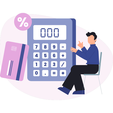 Young man calculating credit card money  Illustration