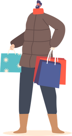 Young man Carry Christmas Presents in Bags  Illustration