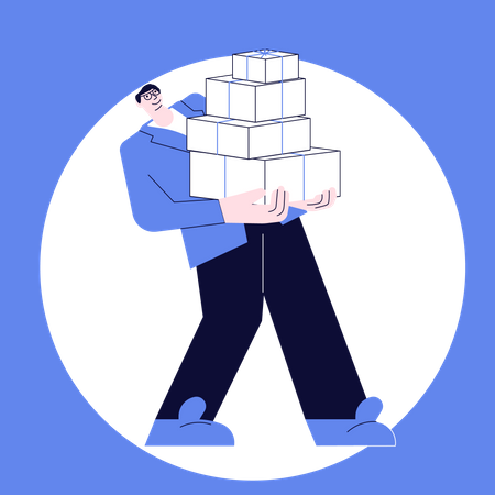 Young man carrying a huge stack of gifts Illustration
