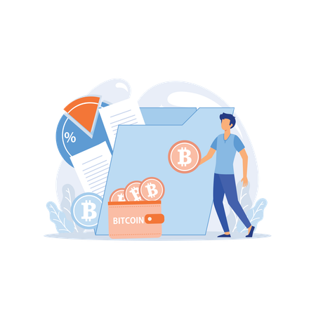 Young Man Carrying Bitcoin While Investing In Crypto  Illustration