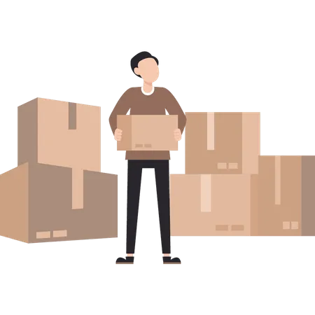 Young man carrying  carton  Illustration