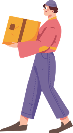 Young man carrying delivery box  Illustration