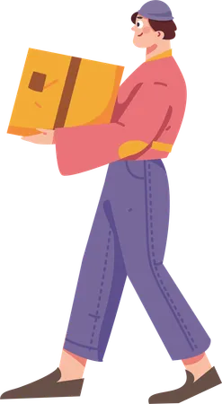 Young man carrying delivery box  Illustration